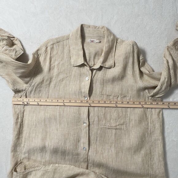 Faherty Laguna Linen Relaxed Shirt Dress Womens Sz L Golden Stripe Long Sleeve - Picture 11 of 14